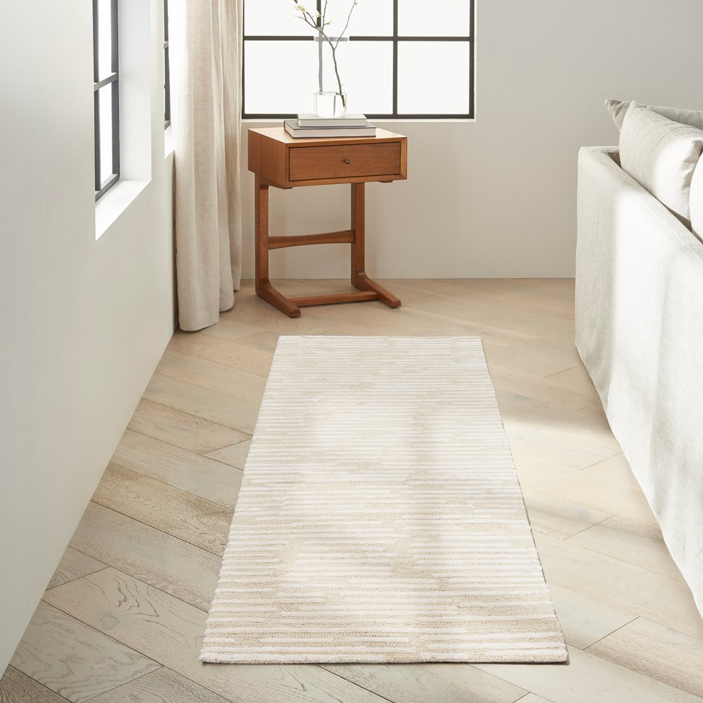 Calvin Klein Linear CK010 LNR01 Runner Rugs in Ivory White